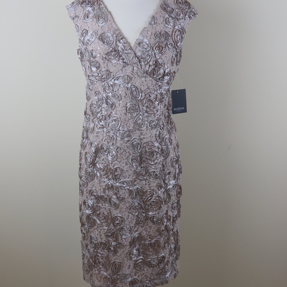 marina sequin lace sheath dress Marina Sequin Lace Cap Sleeve Sheath Dress